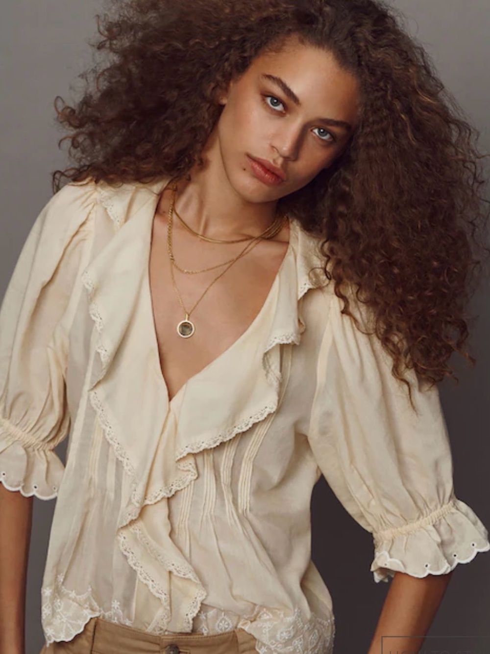 Madewell Blair Top Cream Ruffle Lace-Trim Blouse